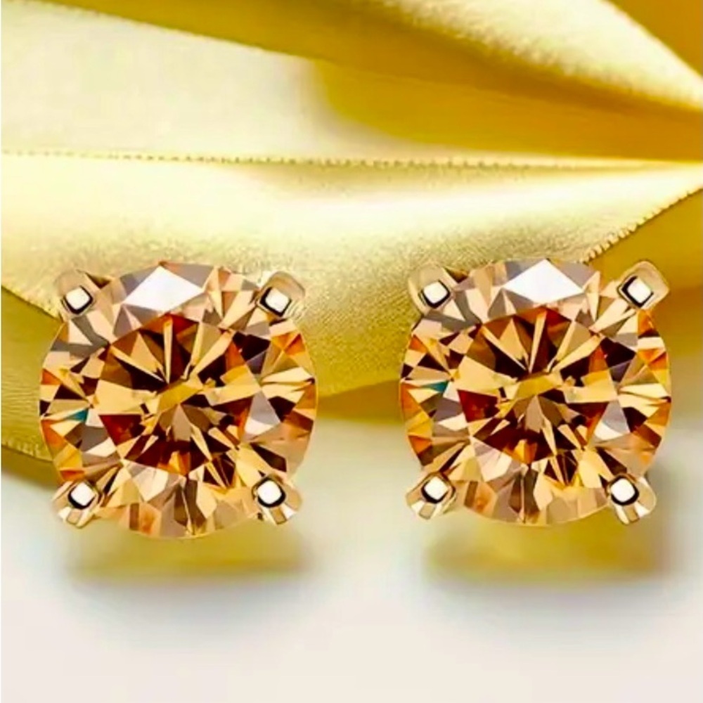MOISSANITE CHAMPAGNE 6 ctw EARRINGS 18K GOLD